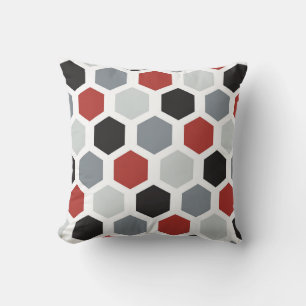 Coussin de design Hexagon gris, noir, rouge et bla
