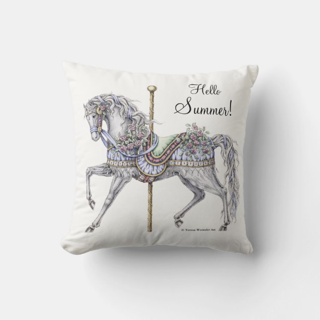 Coussin de dessin de cheval de carrousel d'été (Recto)