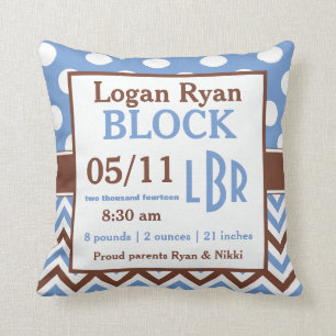 Coussin de faire-part de bébé personnalisé par
