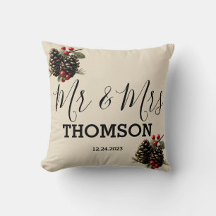 Coussin de Famille Baies et Cônes de Pin d'Hiver