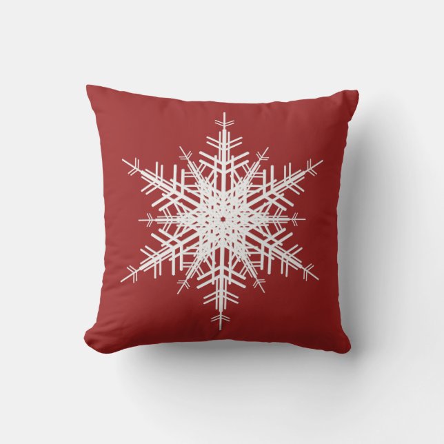 Coussin de Fête de Snowflake en rouge (Recto)