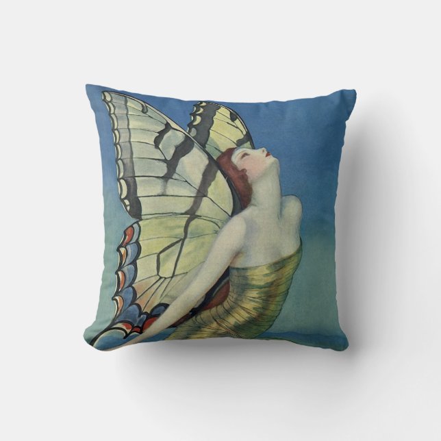 Coussin de fille de papillon d'art déco (Recto)