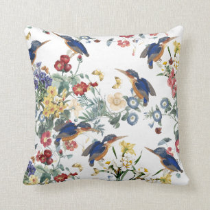 Coussin de fleur de jardin de papillon d'oiseau de
