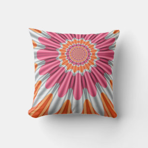 Coussin de fleur groovy rose orange + argent