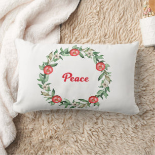 Coussin de fleur rose de Noël Wreath Lumbar   Paix
