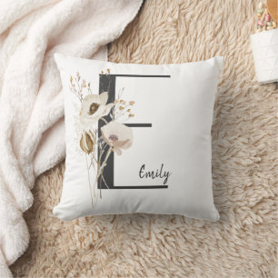 Coussin de fleur sauvage noir et blanc sur mesure