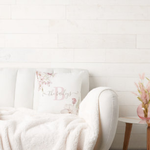 Coussin de fleurs de cerisiers d'aquarelle monogra