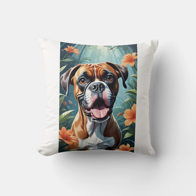 Coussin de fleurs de chien de boxe (Recto)