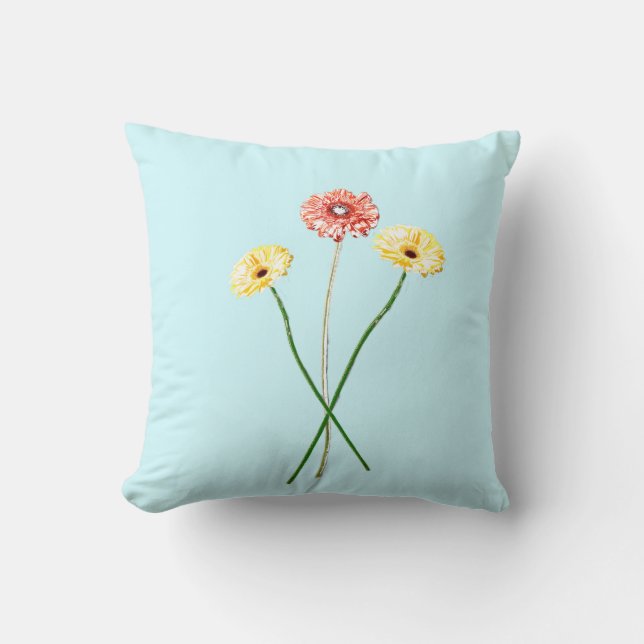 Coussin de fleurs de gerbera rouges jaunes pâles (Recto)
