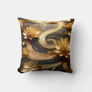 Coussin de fleurs de Lotus d'or réversible