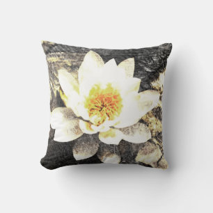 coussin de fleurs de lotus gris et jaune