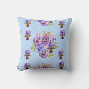 Coussin de fleurs de motif floral bleu shabby chic