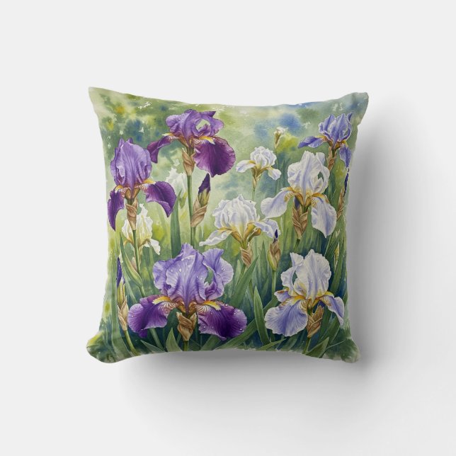 Coussin de fleurs de printemps violet Irises (Recto)