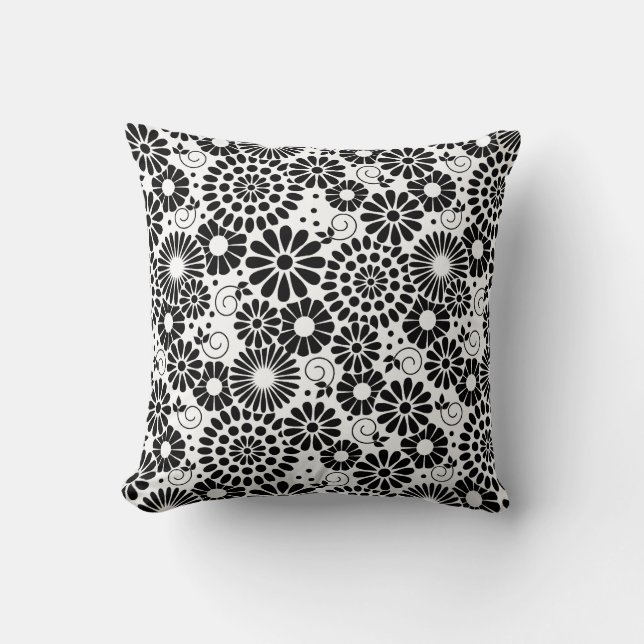 Coussin de fleurs noir rétro (Recto)