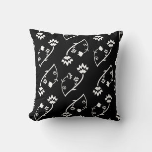 Coussin de fleurs noir rétro