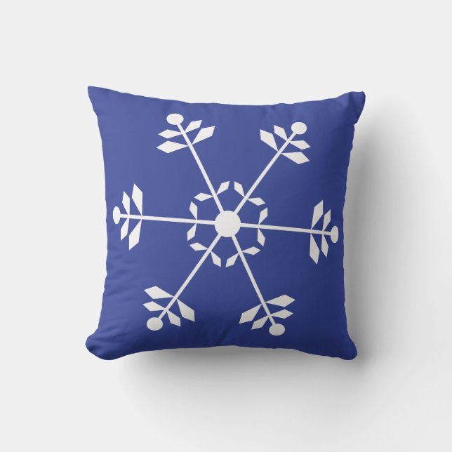 Coussin de flocon de neige bleu et blanc #HolidayZ (Recto)