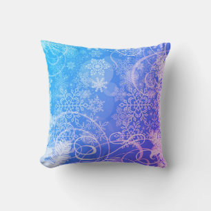 Coussin de flocon de neige bleu et violet