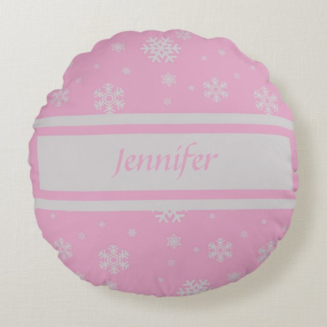 Coussin de flocon rose clair personnalisé (Devant)