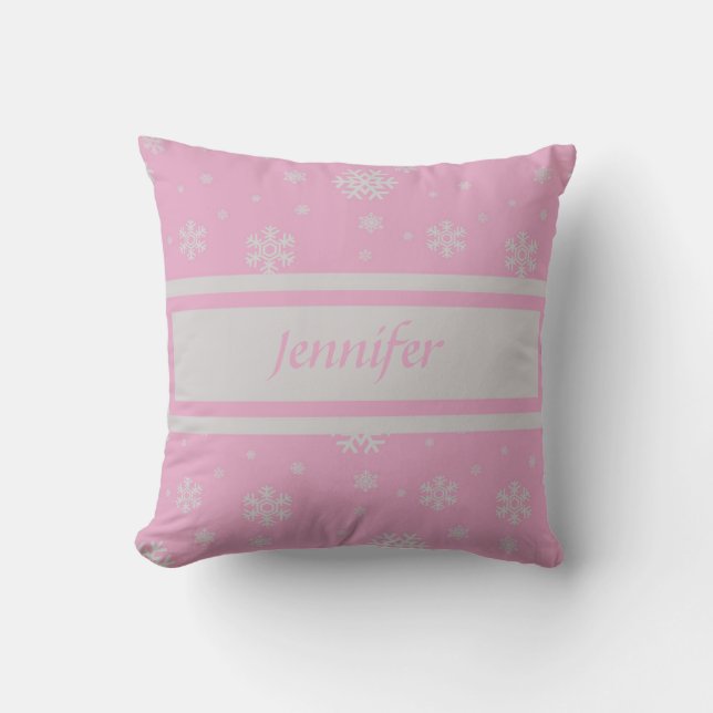 Coussin de flocon rose clair personnalisé (Recto)