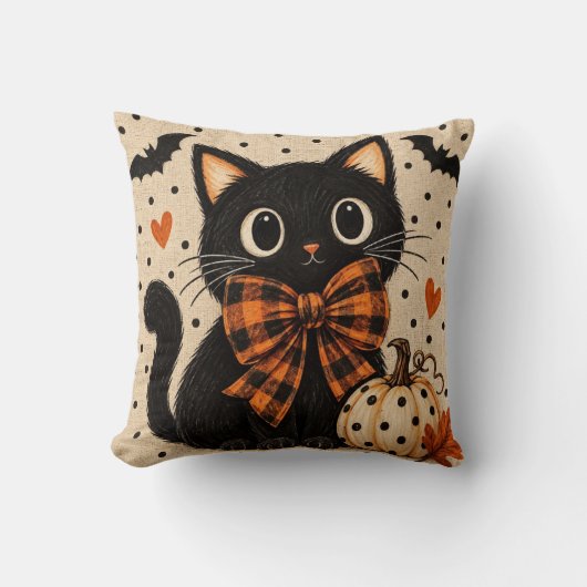 Coussin de Halloween avec un joli chat noir et cit (Recto)