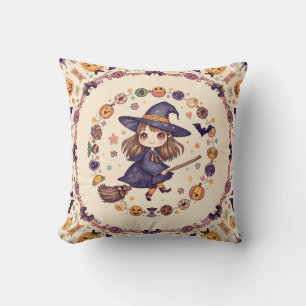 Coussin de Halloween de petite sorcière mignonne
