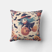 Coussin de Halloween de sorcière aux cheveux bleus (Verso)