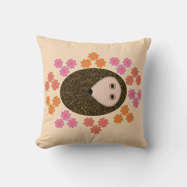 Coussin de hérisson et de fleurs endormis (Recto)