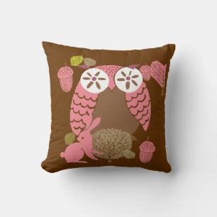 Coussin de hibou rose et Brown