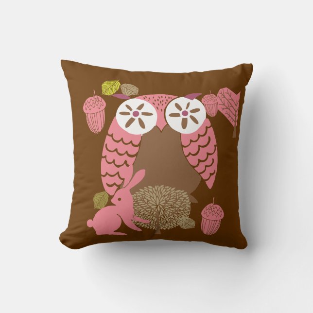 Coussin de hibou rose et Brown (Recto)