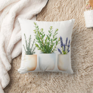 Coussin de jardin d'herbes printanier aquarelle