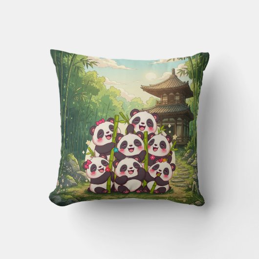 Coussin de jardin en bambou avec un panda mignon (Recto)