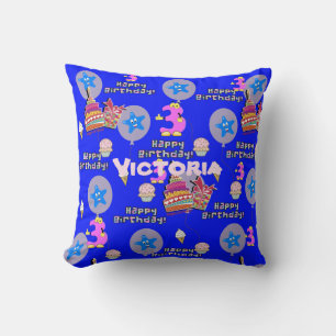 Coussin de jet, #3 Joyeux 3ème Anniversaire Bleu
