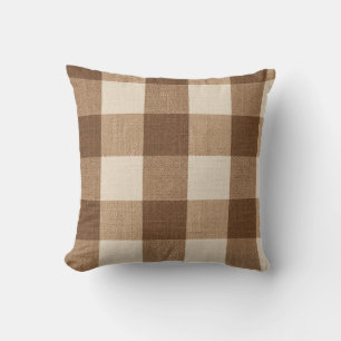 Coussin de jet à carreaux marron buffle