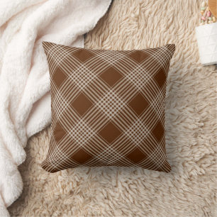 Coussin de jet à carreaux marron et blanc
