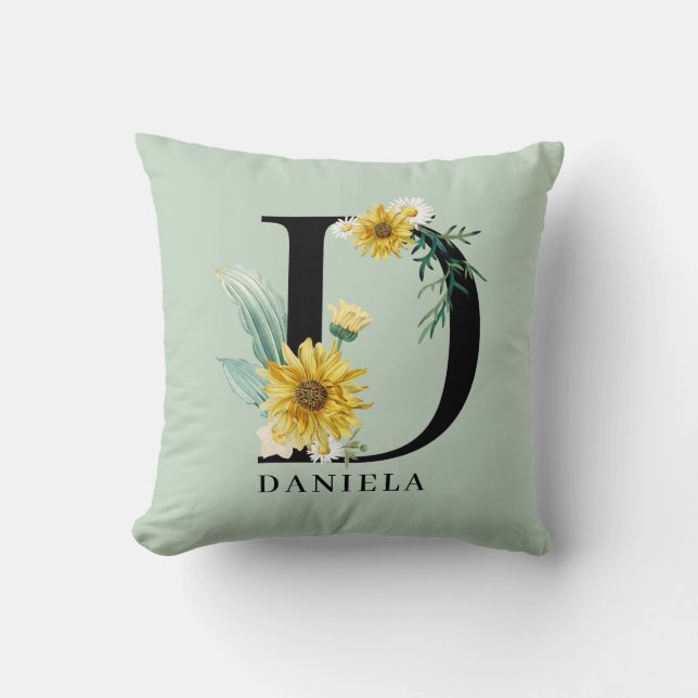 Coussin de jet à monogramme floral alphabet person (Recto)