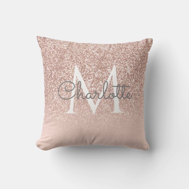 Coussin de jet à monogramme rose gold blush rose g (Recto)