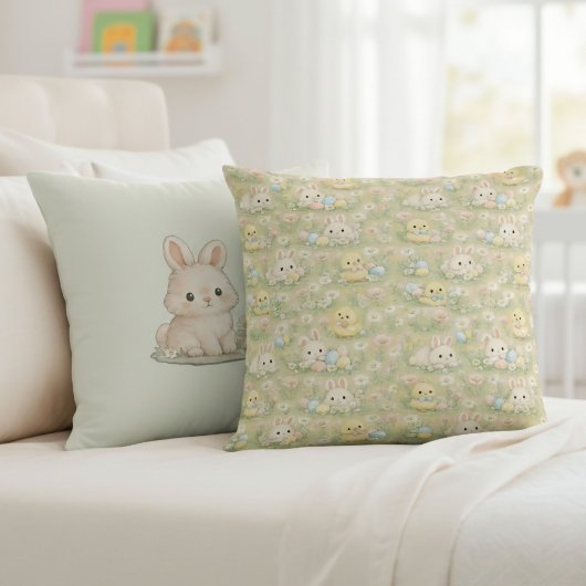 Coussin de jet à motif floral de lapin de Pâques e