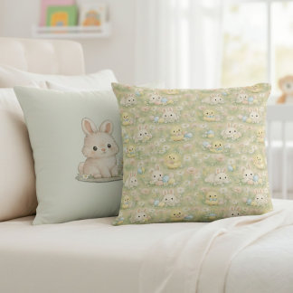 Coussin de jet à motif floral de Pâques avec lapin