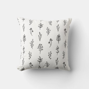 Coussin de jet à motif floral dessiné à la main –
