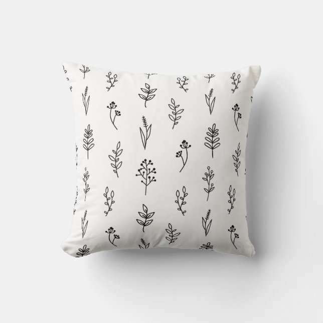 Coussin de jet à motif floral dessiné à la main –  (Recto)