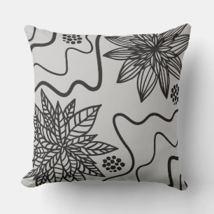 Coussin de jet à motif floral gris noir Rétro