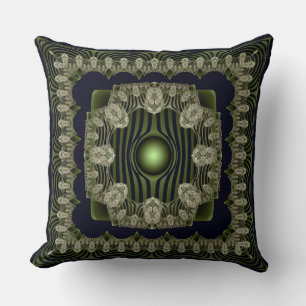 Coussin de jet à motif orné fractal vert