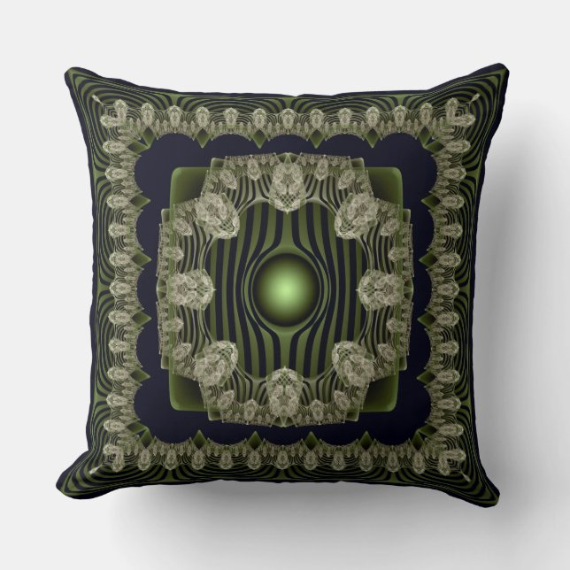 Coussin de jet à motif orné fractal vert (Recto)