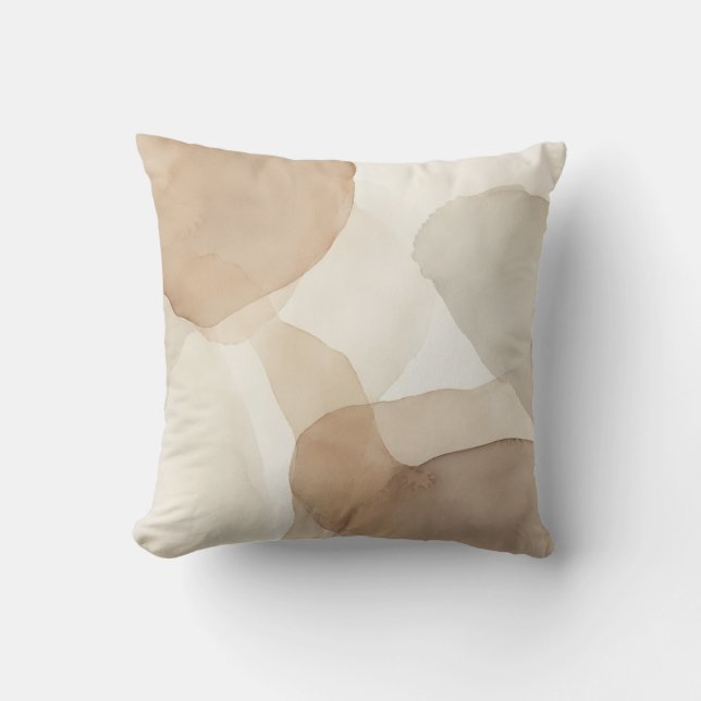 Coussin de jet abstrait bohème beige aquarelle  (Recto)