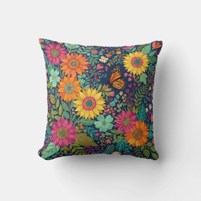 Coussin de jet abstrait boho tournesol monarque (Recto)