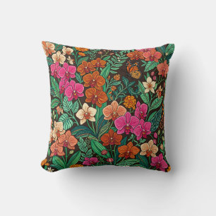 Coussin de jet abstrait coloré d'orchidée indienne