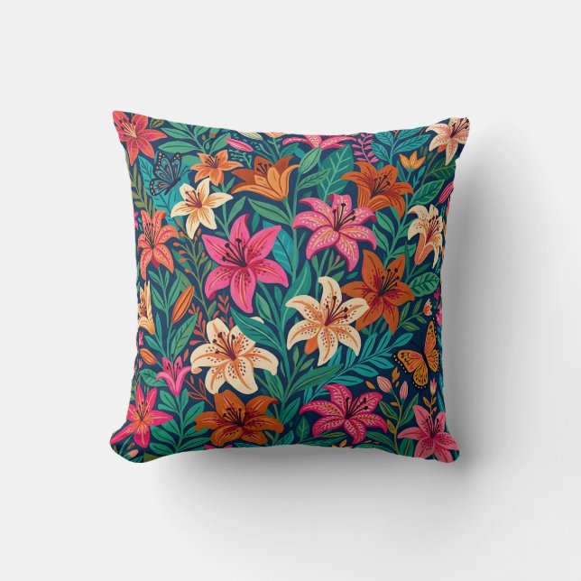 Coussin de jet Abstrait Lys & Papillons (Recto)