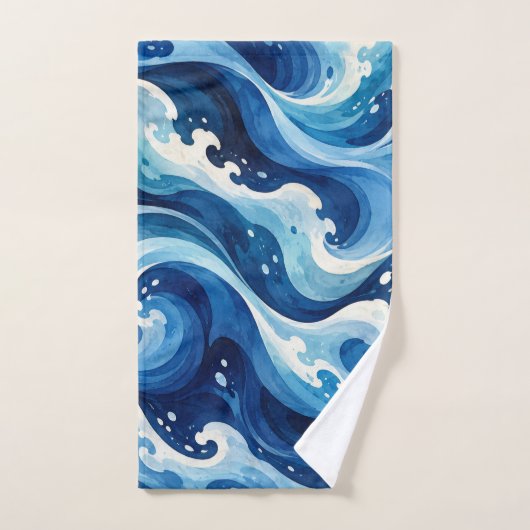 Coussin de jet abstrait Vagues de l'océan bleu Aqu (Serviette à main)