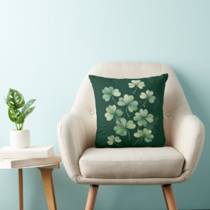 Coussin de jet accentueux à motif de trèfles aquar
