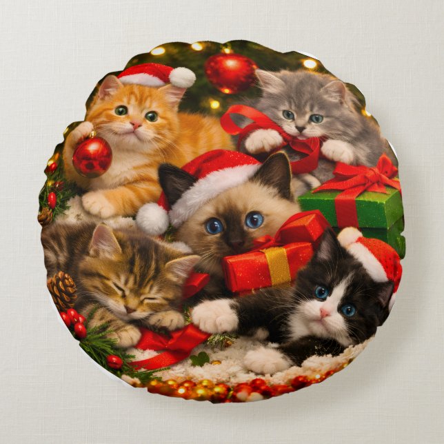 Coussin de jet adorable chaton de Noël (Devant)